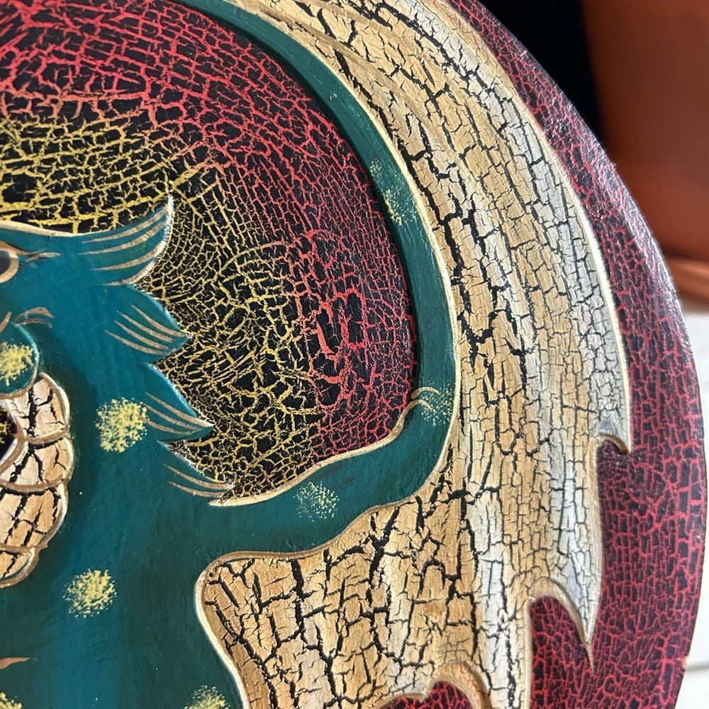 Vintage 15.75" Green Dragon Fantasy Whimsy Wall Art Handcarved - Picture 12 of 12